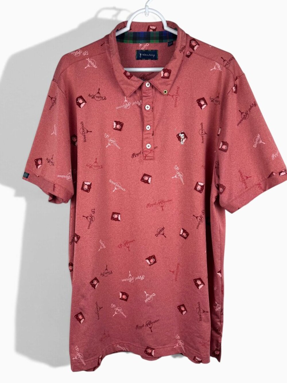 William Murray Golf Polo AOP Scotland Courses XL Red Stretch Bill Image Face